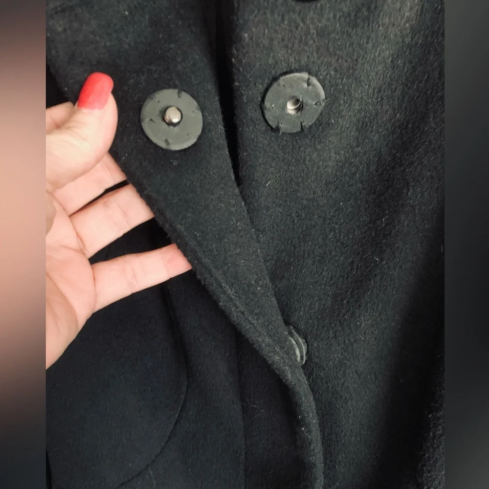 Ruffled Wool Black Pea Coat from MODA International